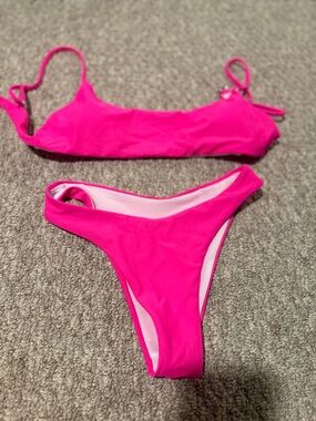 SHEIN Vibrant Hot Pink Bikini Set - Bralette Top & High-Cut Bottoms